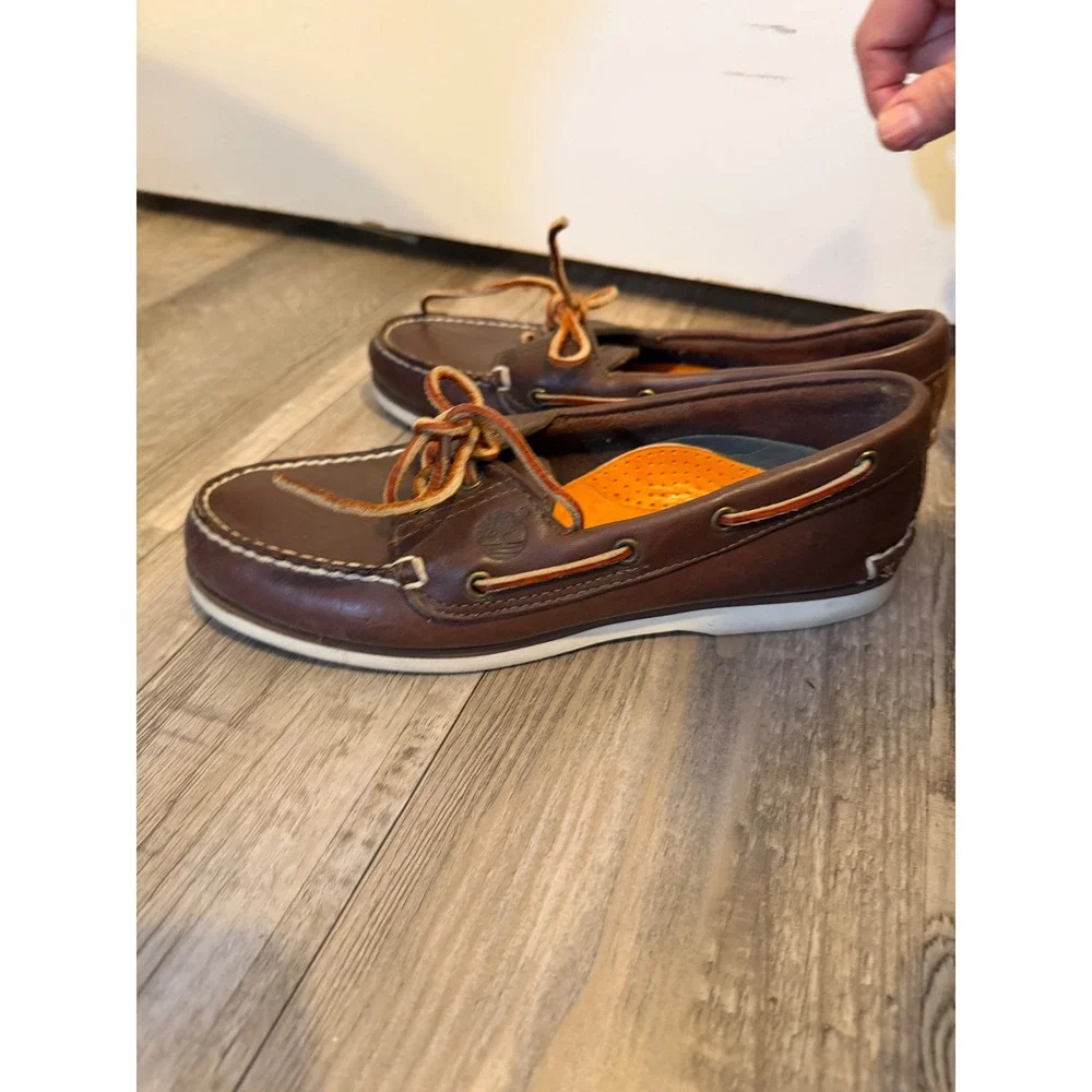 Timberland Mens Boat Shoes Genuine Leather Brown 7.5 M